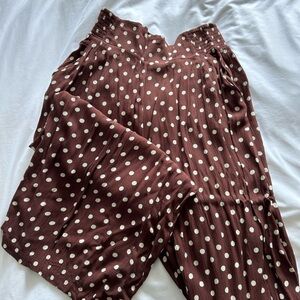 Brown polka dot linen pants